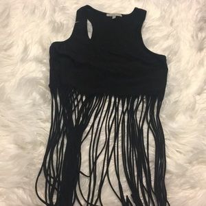 Black cropped fringe tank top